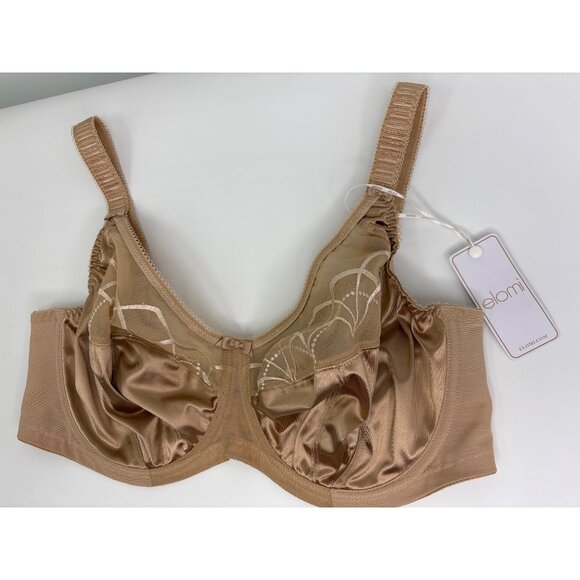Elomi Cate Full Figure Embroidered Full Cup Underwire Satin Bra Tan 38DDD NEW - Picture 4 of 7